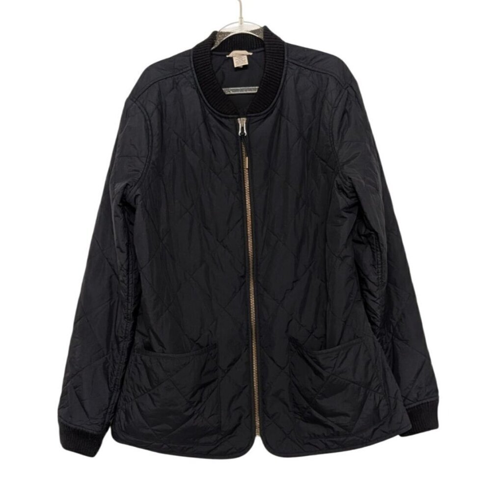 Duluth Trading Co Quilted Bomber Jacket Womens Size Large Black Nylon Full Zip